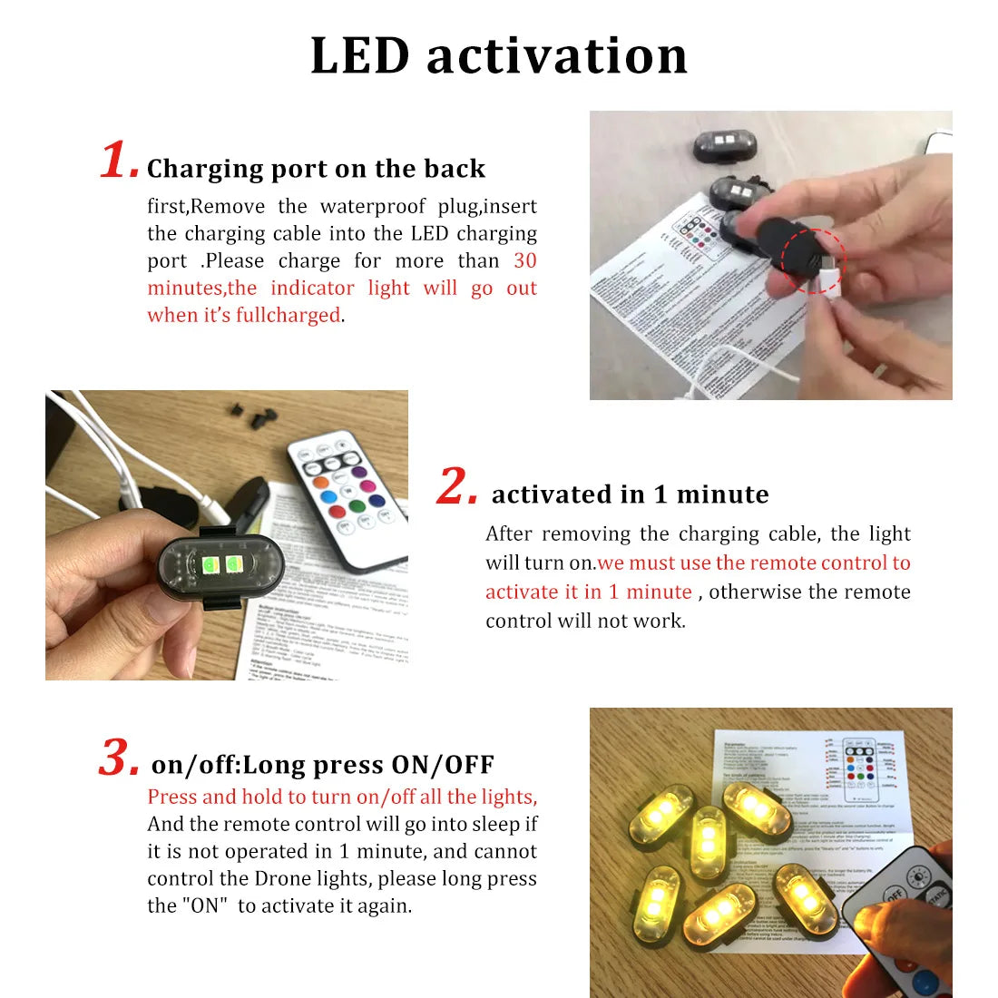 NordGear 4-Piece Wireless Car LED Interior Lights with Remote Control