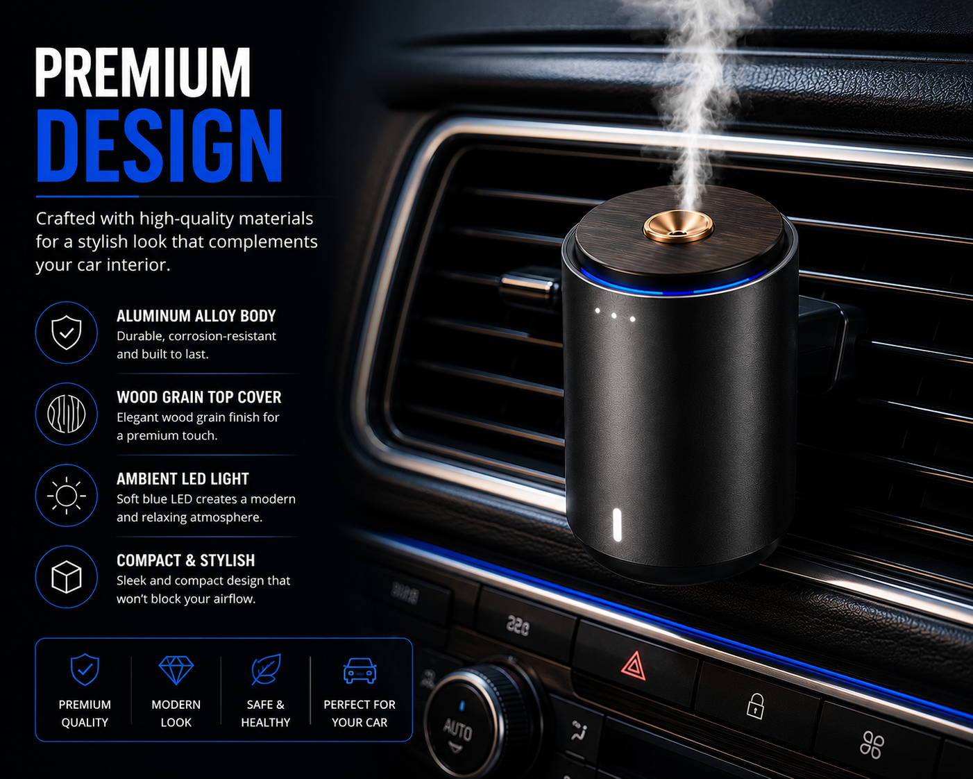 Smart Car Aroma Diffuser – Rechargeable Essential Oil Air Freshener with 3 Premium Scents