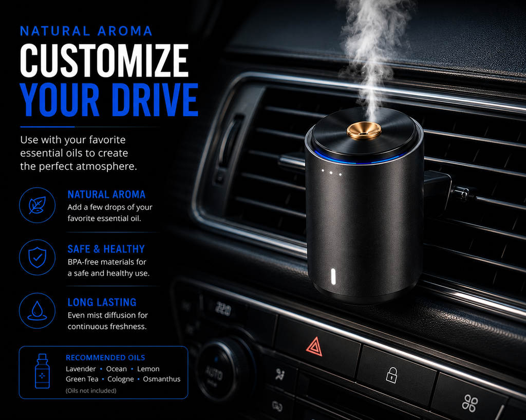 Smart Car Aroma Diffuser – Rechargeable Essential Oil Air Freshener with 3 Premium Scents