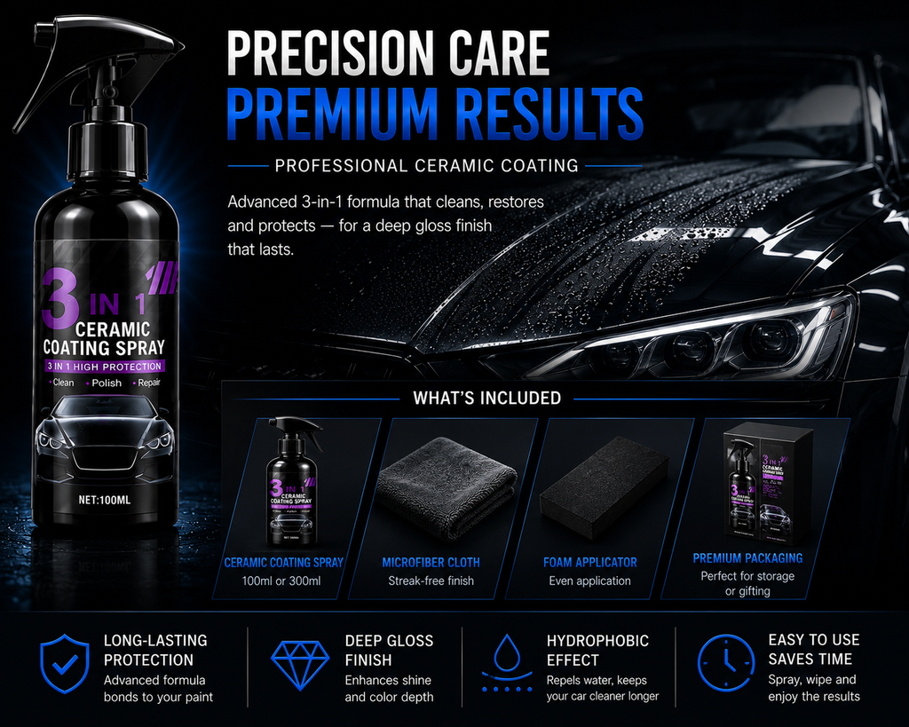 3-in-1 Ceramic Coating Spray | Nano Hydrophobic Car Polish | NordGear