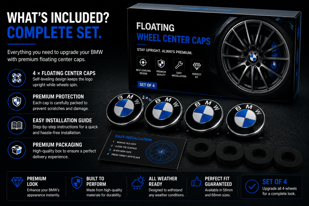 Floating BMW Wheel Center Caps – 4PCS (56mm / 68mm)