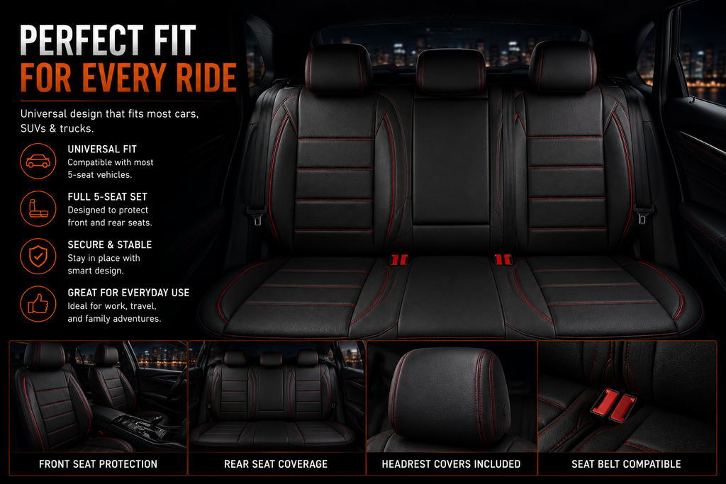 Premium Universal Leather Seat Covers – Luxury 5 Seat Interior Protection