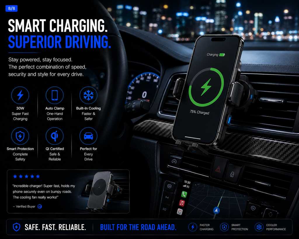 NordGear AutoCharge Ultra 30W Wireless Car Charger