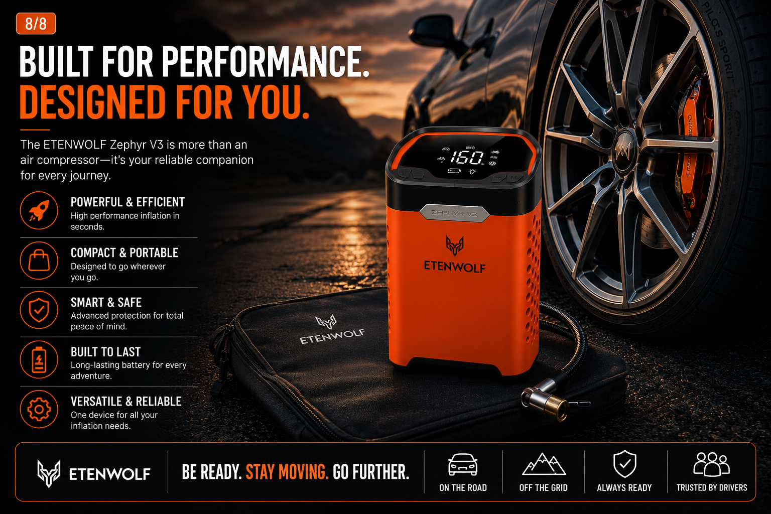NordGear AirPump Pro 160 | Portable 160 PSI Smart Tire Inflator