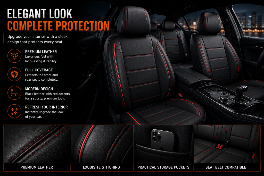 Premium Universal Leather Seat Covers – Luxury 5 Seat Interior Protection