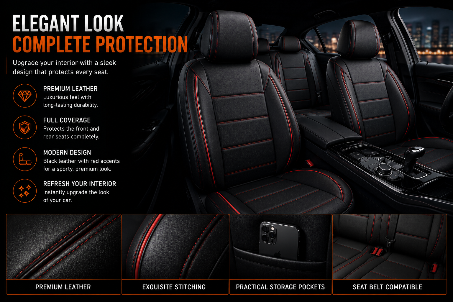 Premium Universal Leather Seat Covers – Luxury 5 Seat Interior Protection