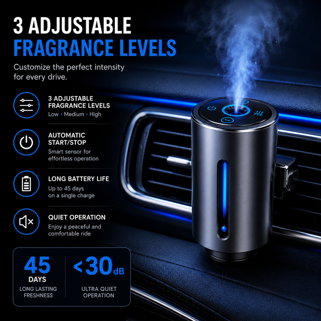 Smart Car Air Aromatherapy Diffuser Fragrance Car Air Fresheners With Three Adjustable Humidifier Essential Oil Diffuser