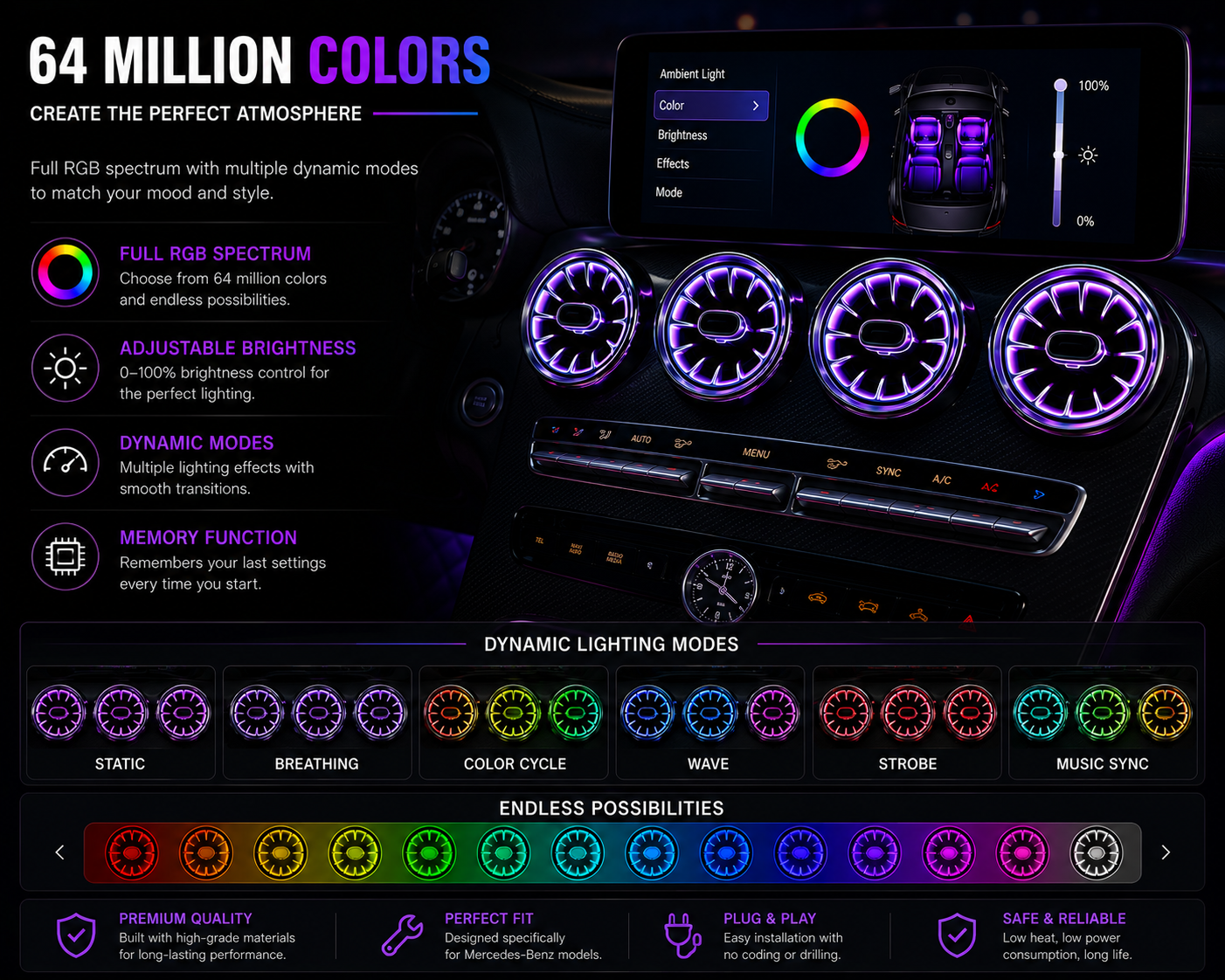 Premium RGB Turbine Air Vent Lighting Kit ⭐