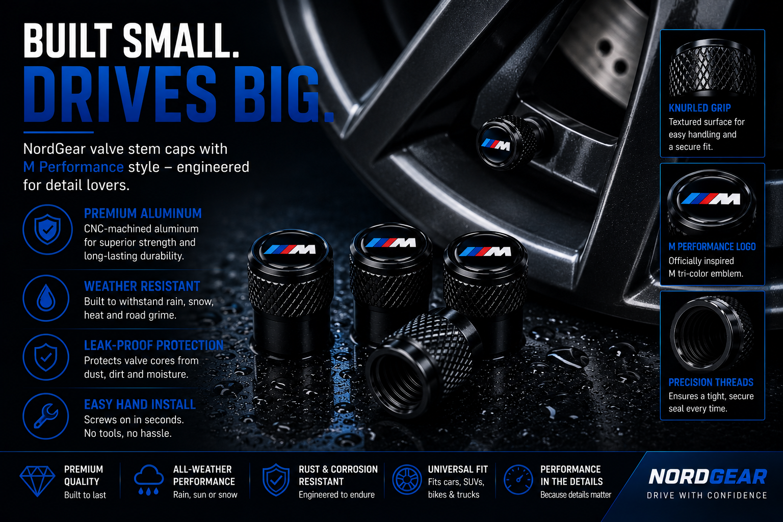 BMW M Aluminum Tire Valve Stem Caps – Set of 4