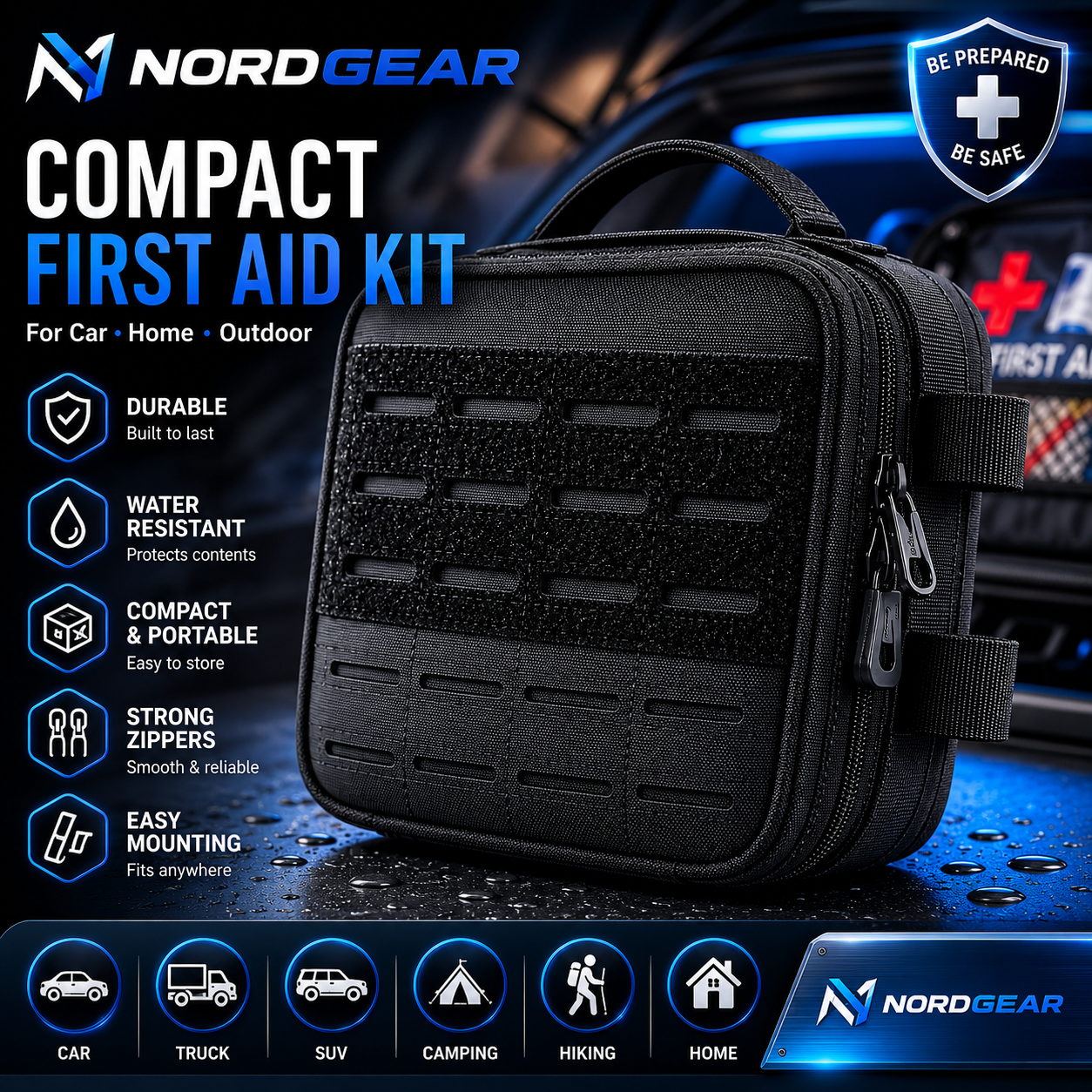 Compact Vehicle First Aid Kit – Tactical Emergency Medical Bag for Car, Home & Outdoor
