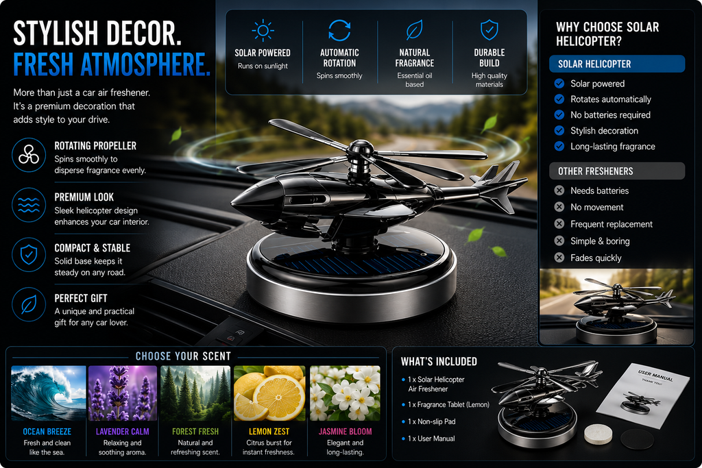 NordGear Solar Helicopter Car Air Freshener – Rotating Aromatherapy Diffuser