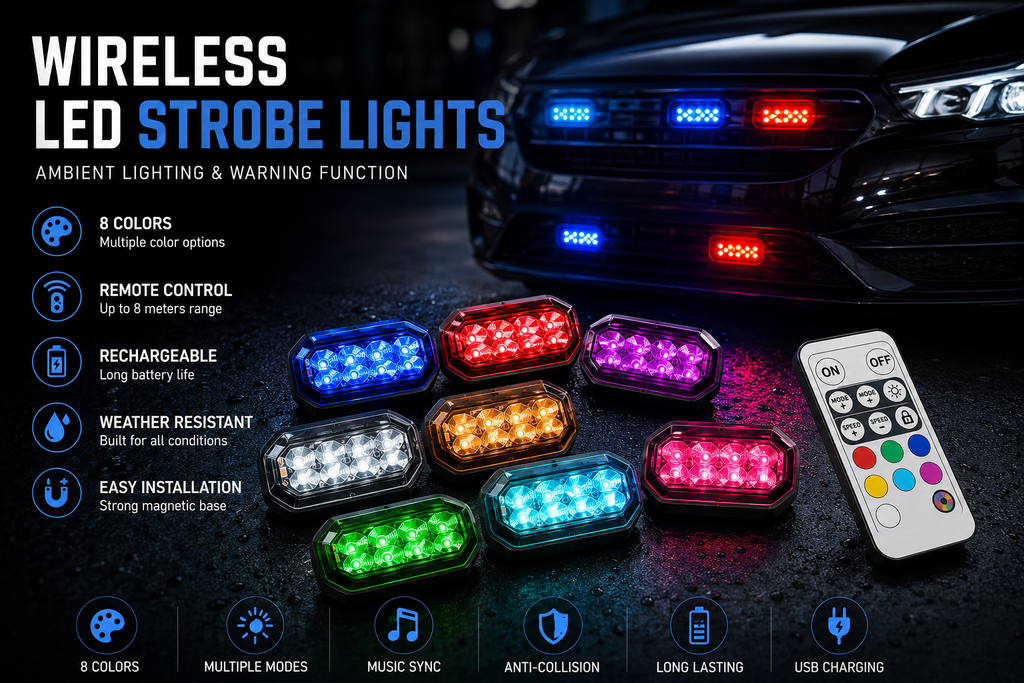 Wireless RGB LED Strobe Warning Lights – Rechargeable & Remote Controlled