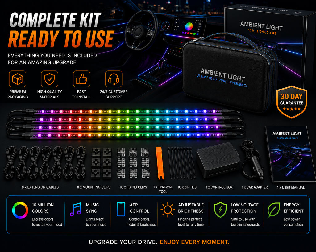 NordGear RGB Ambient Light Pro – 18-in-1 Smart Interior LED Lighting Kit with App Control & Music Sync