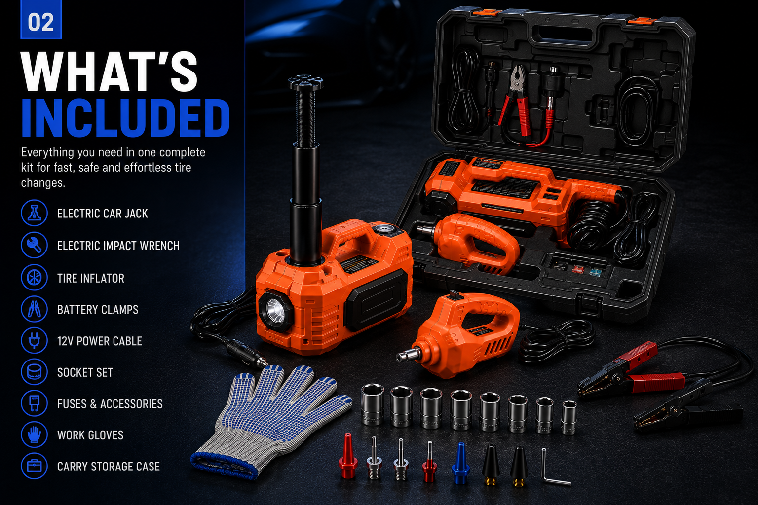 NordGear AutoLift Pro 5T Electric Car Jack Kit – 12V Electric Jack, Impact Wrench, Air Compressor & LED Light