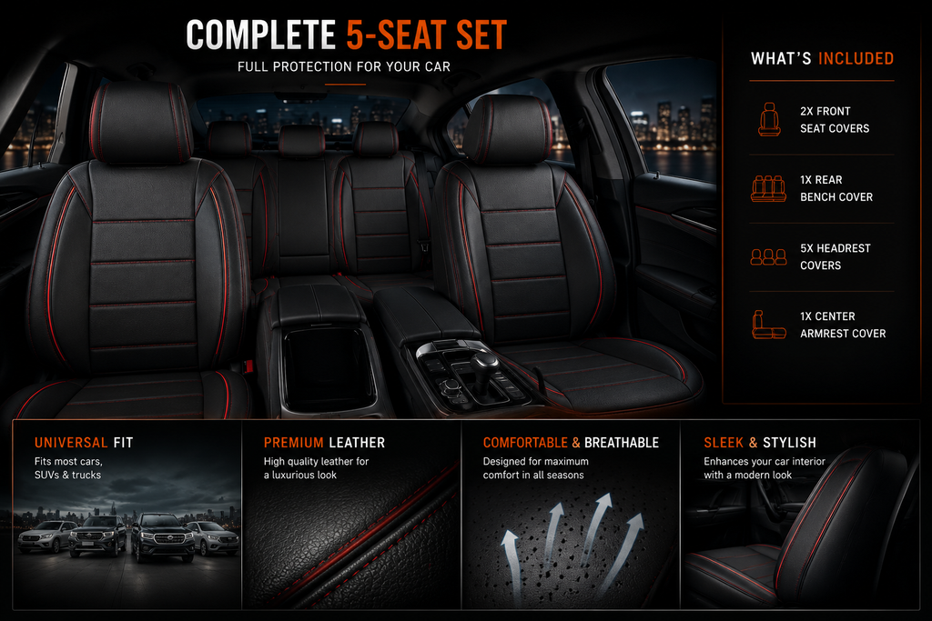 Premium Universal Leather Seat Covers – Luxury 5 Seat Interior Protection