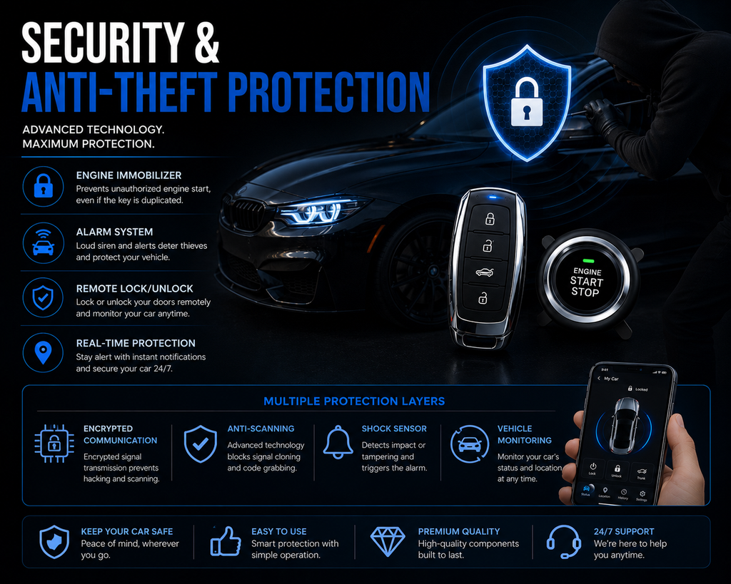 NordGear Smart Keyless Push Start System – Universal Remote Engine Start & Car Security Kit