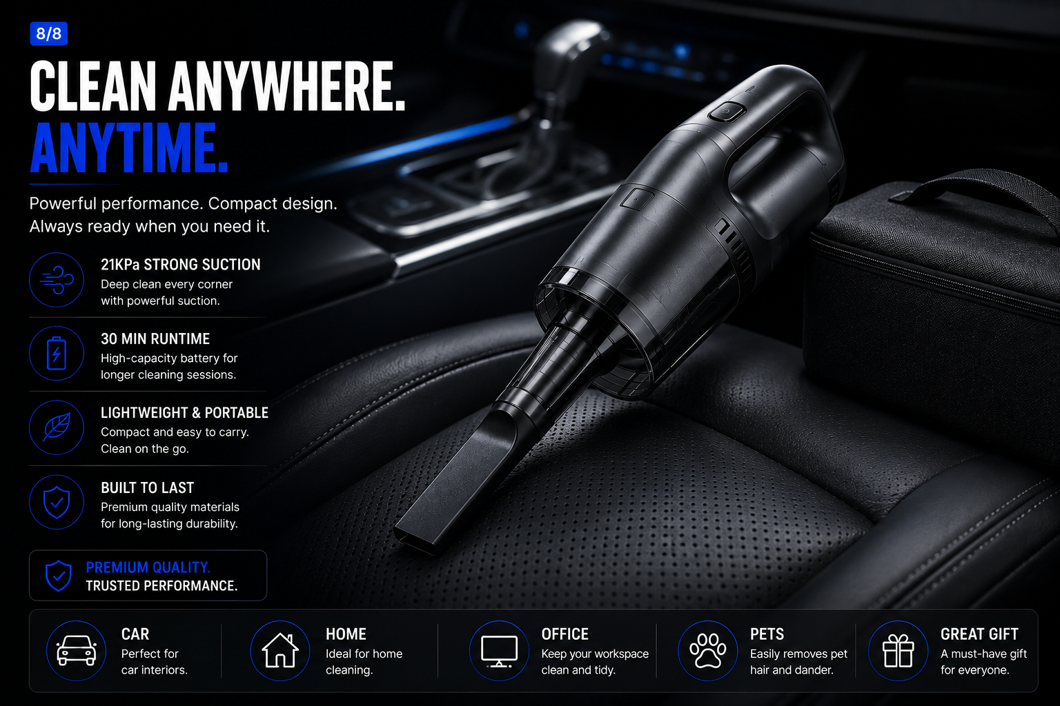 NordGear Vacuum Pro | 21000Pa Cordless Car Vacuum Cleaner
