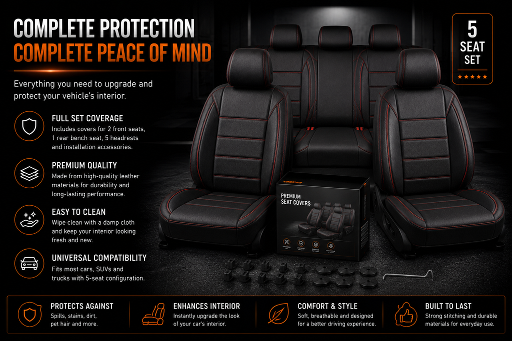 Premium Universal Leather Seat Covers – Luxury 5 Seat Interior Protection