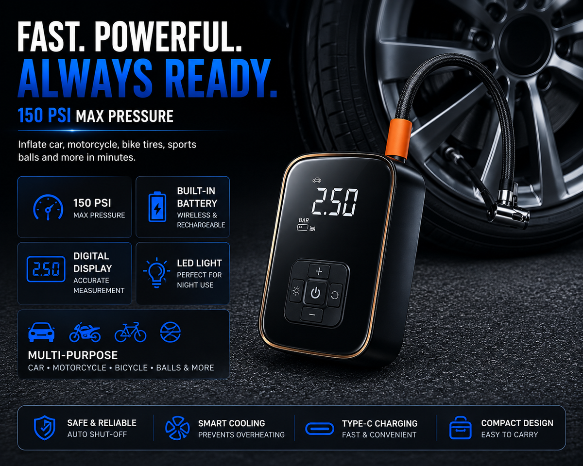 Portable Tire Inflator | 150 PSI Wireless Air Compressor | NordGear
