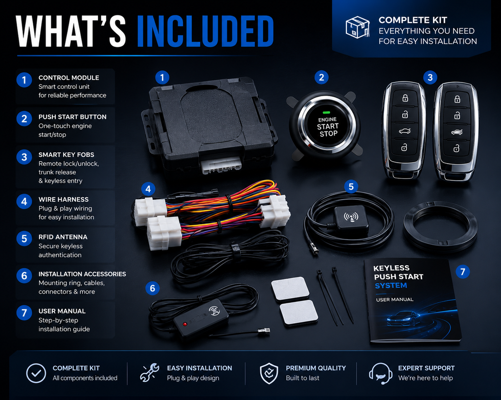 NordGear Smart Keyless Push Start System – Universal Remote Engine Start & Car Security Kit
