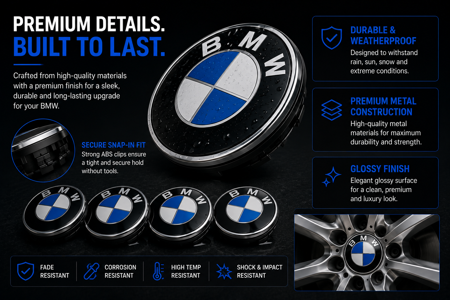 Floating BMW Wheel Center Caps – 4PCS (56mm / 68mm)