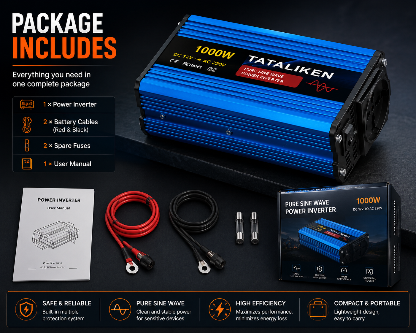 ⚡ Pure Sine Wave Power Inverter – Reliable Power Anywhere