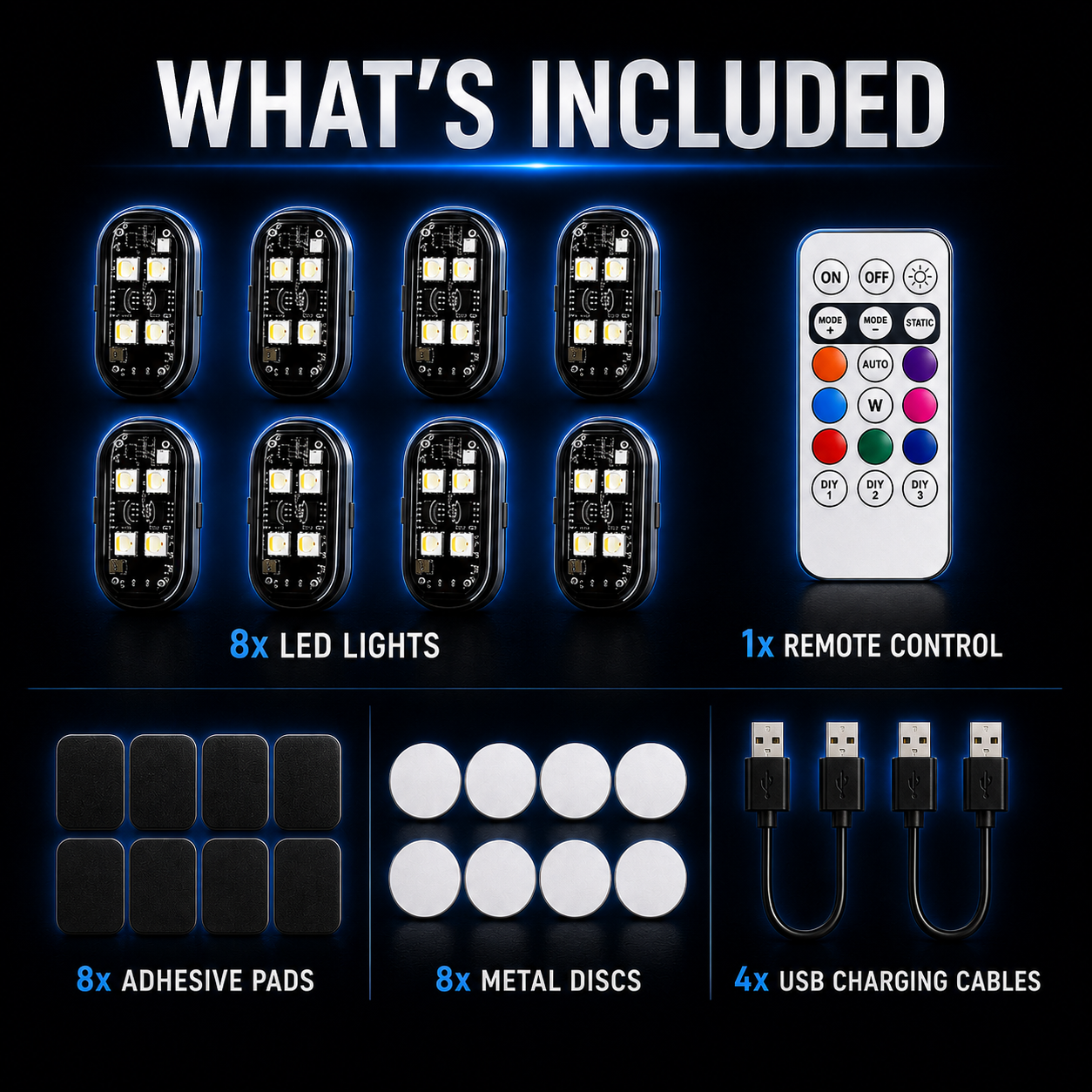 Wireless RGB LED Strobe Warning Lights – Rechargeable & Remote Controlled