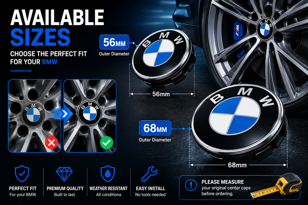 Floating BMW Wheel Center Caps – 4PCS (56mm / 68mm)