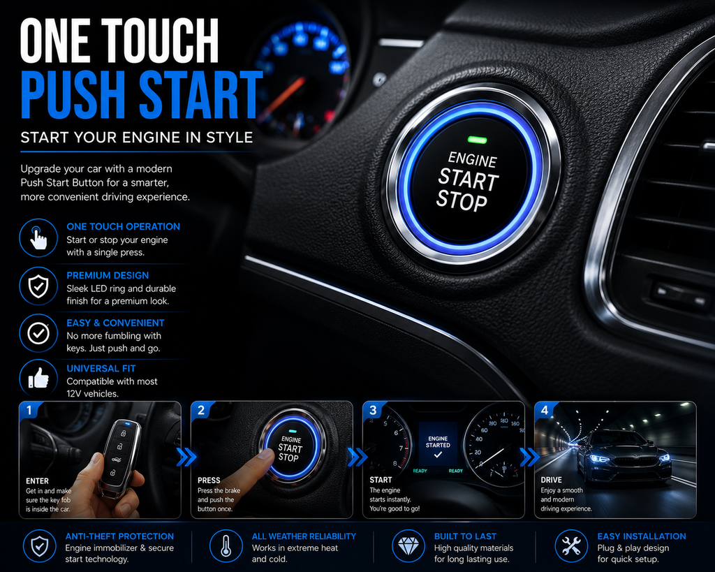 NordGear Smart Keyless Push Start System – Universal Remote Engine Start & Car Security Kit