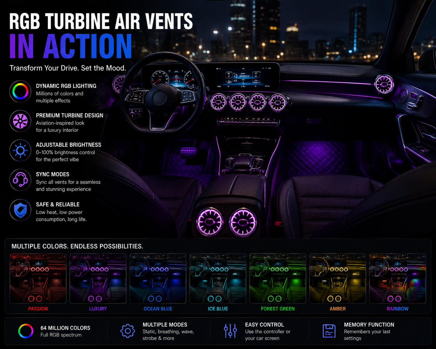 Premium RGB Turbine Air Vent Lighting Kit ⭐