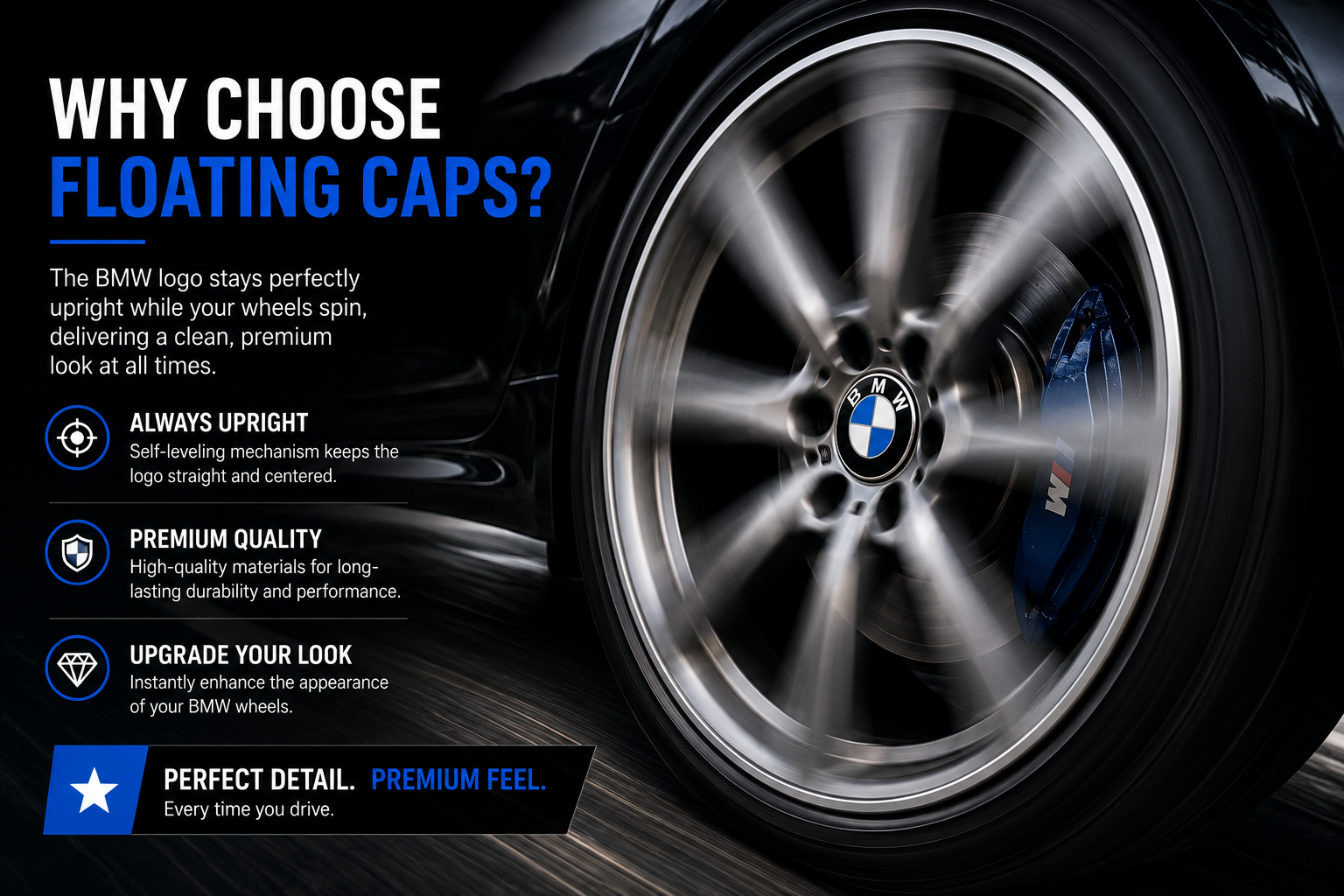 Floating BMW Wheel Center Caps – 4PCS (56mm / 68mm)