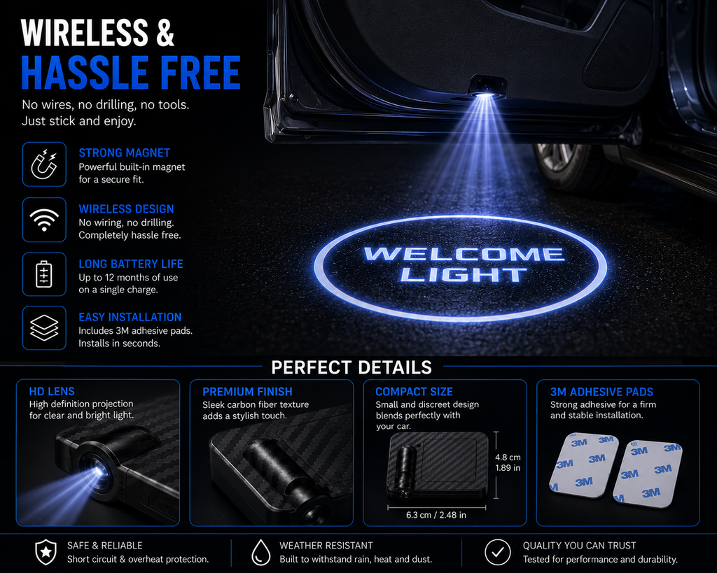 Wireless LED Car Door Welcome Light – Smart Magnetic Projector (1PC)