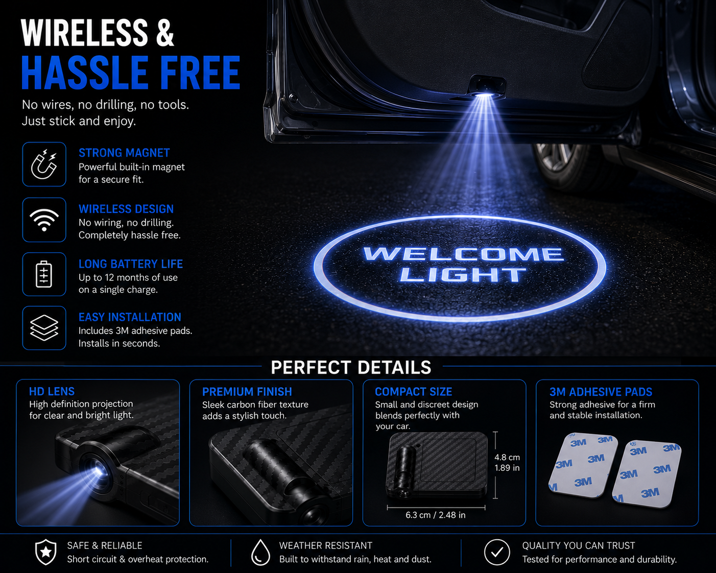 Wireless LED Car Door Welcome Light – Smart Magnetic Projector (1PC)