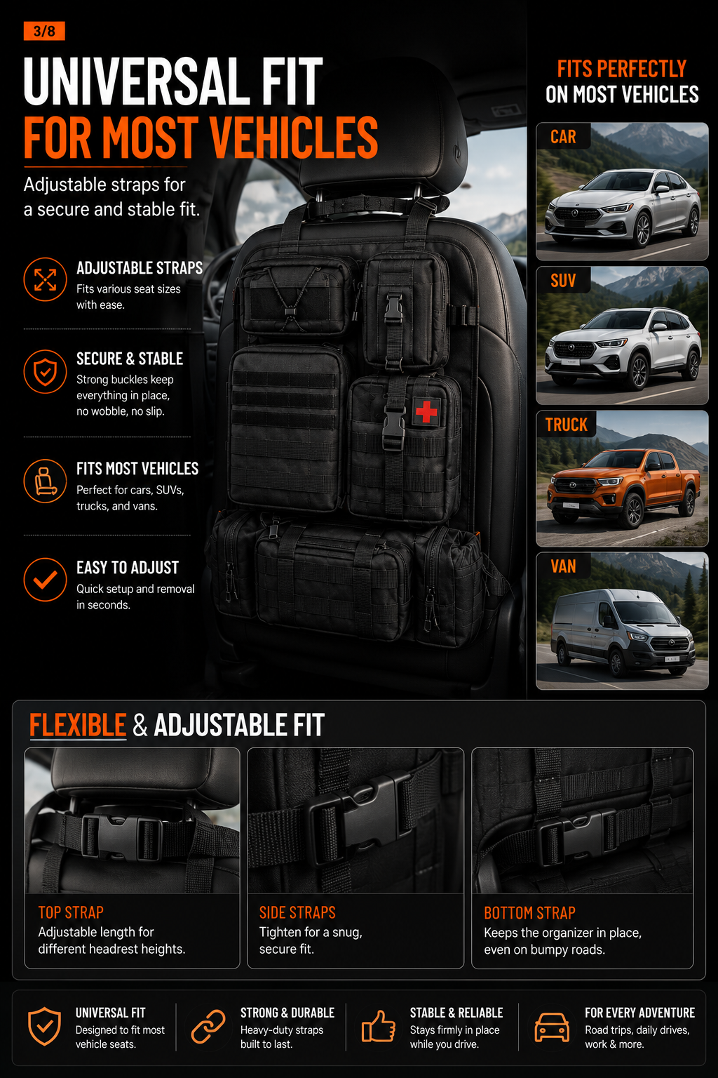 NordGear Tactical Seat Organizer Pro | Premium Back Seat Storage System