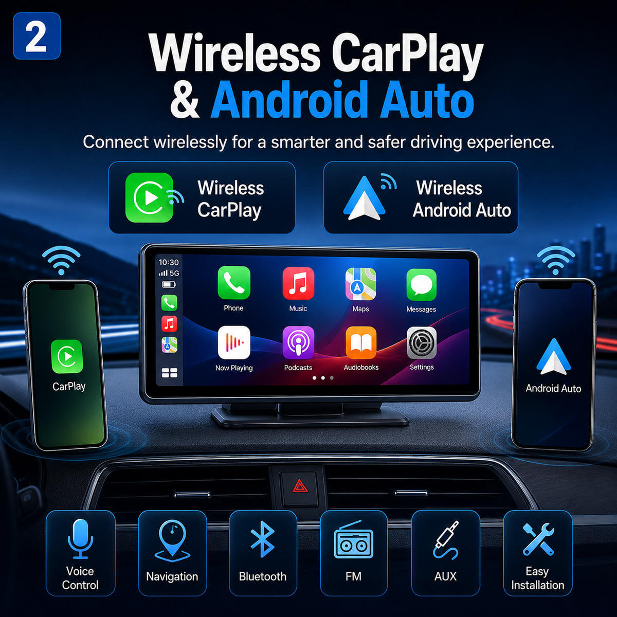 NordGear Wireless CarPlay & Android Auto Display