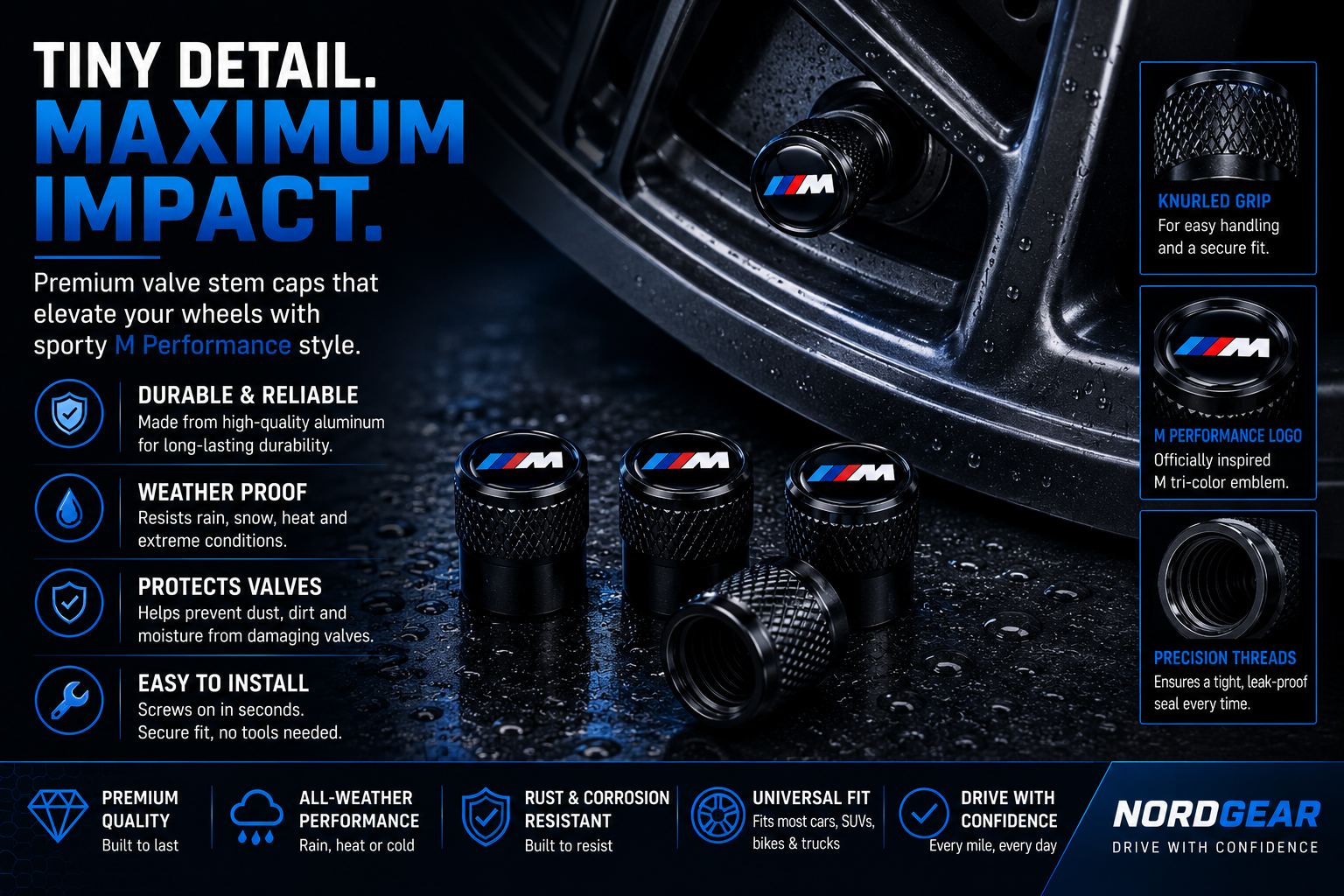 BMW M Aluminum Tire Valve Stem Caps – Set of 4