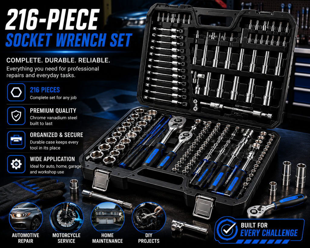 NordGear Professional 216-Piece Socket & Tool Set – Complete Mechanic Repair Kit