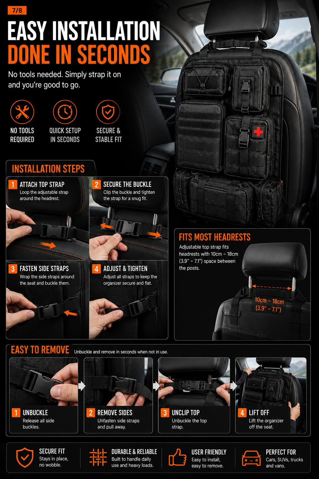 NordGear Tactical Seat Organizer Pro | Premium Back Seat Storage System