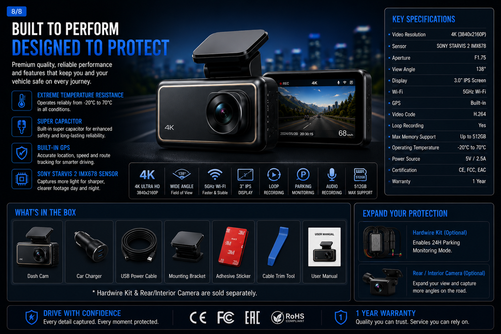 NordGear Vision Pro 4K Dash Cam | Sony STARVIS 2, GPS & 5GHz Wi-Fi