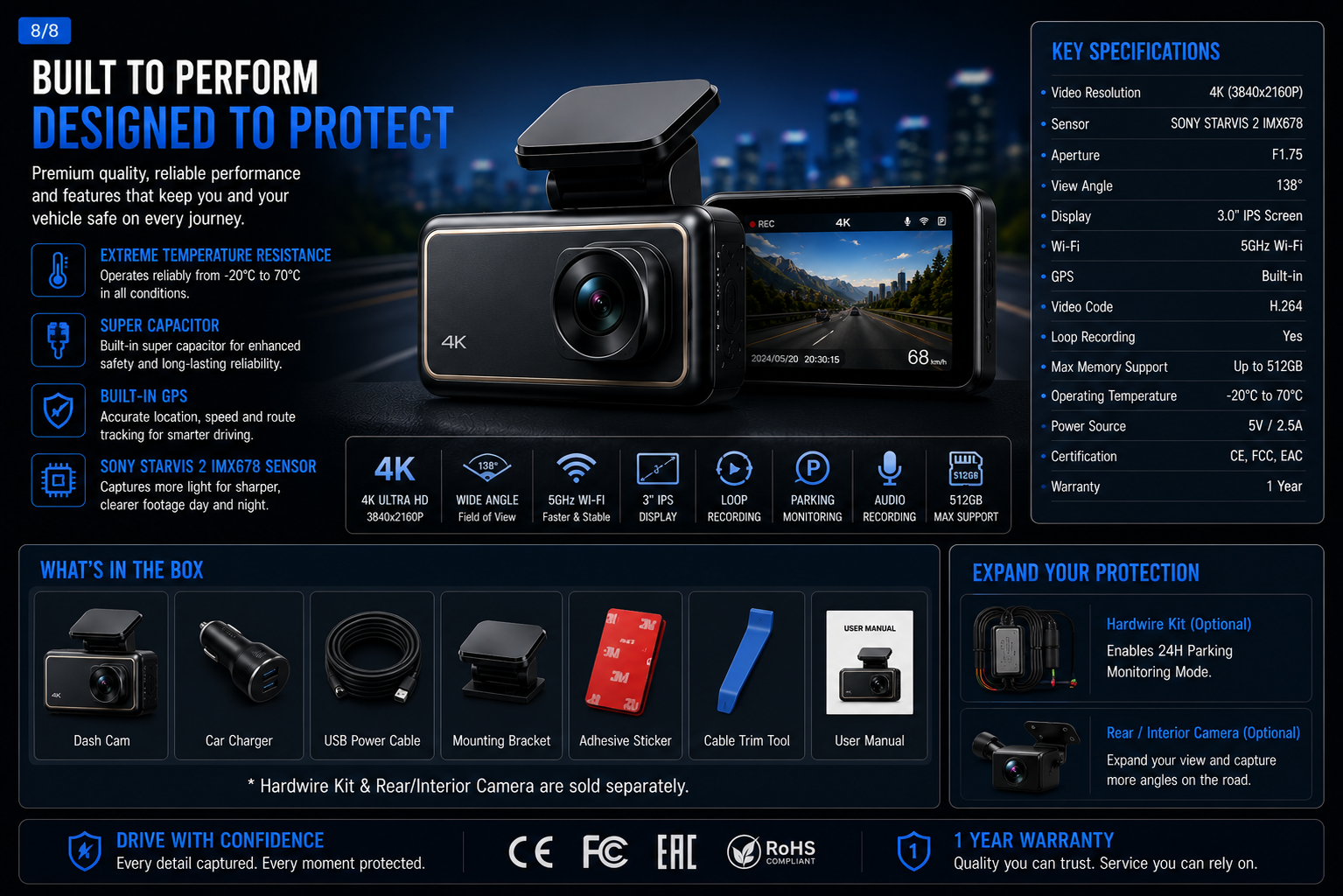 NordGear Vision Pro 4K Dash Cam | Sony STARVIS 2, GPS & 5GHz Wi-Fi