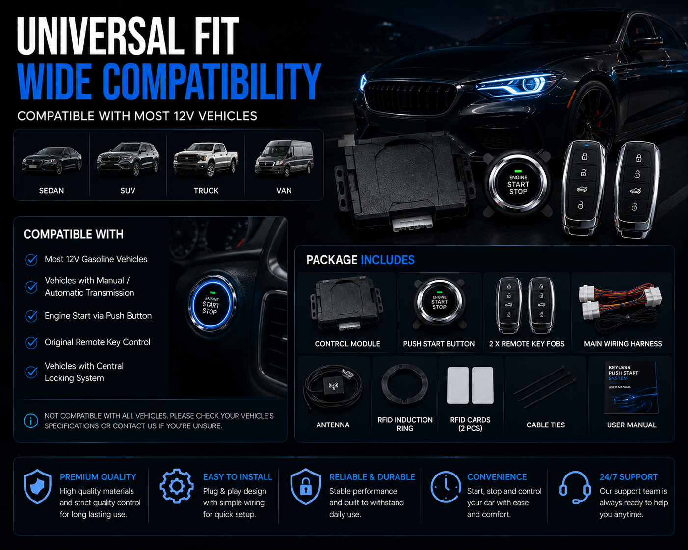 NordGear Smart Keyless Push Start System – Universal Remote Engine Start & Car Security Kit