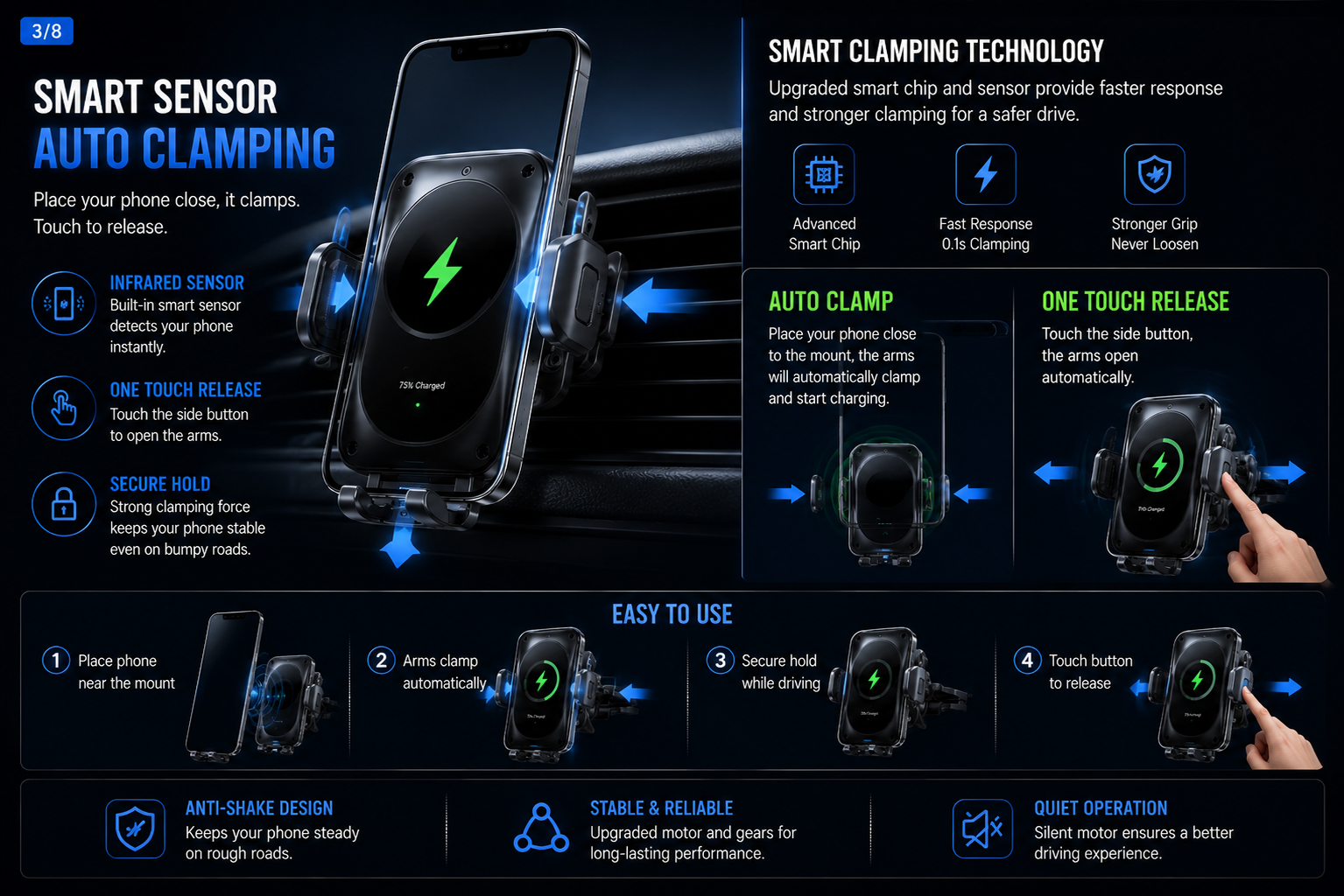 NordGear AutoCharge Pro 15W Wireless Car Charger
