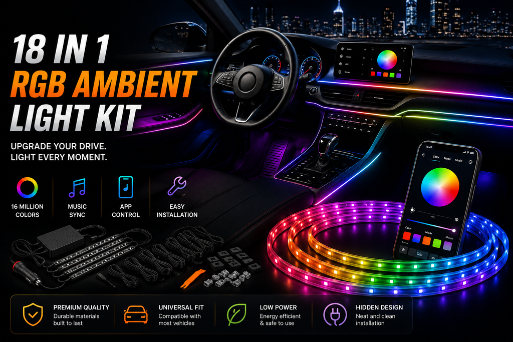 NordGear RGB Ambient Light Pro – 18-in-1 Smart Interior LED Lighting Kit with App Control & Music Sync