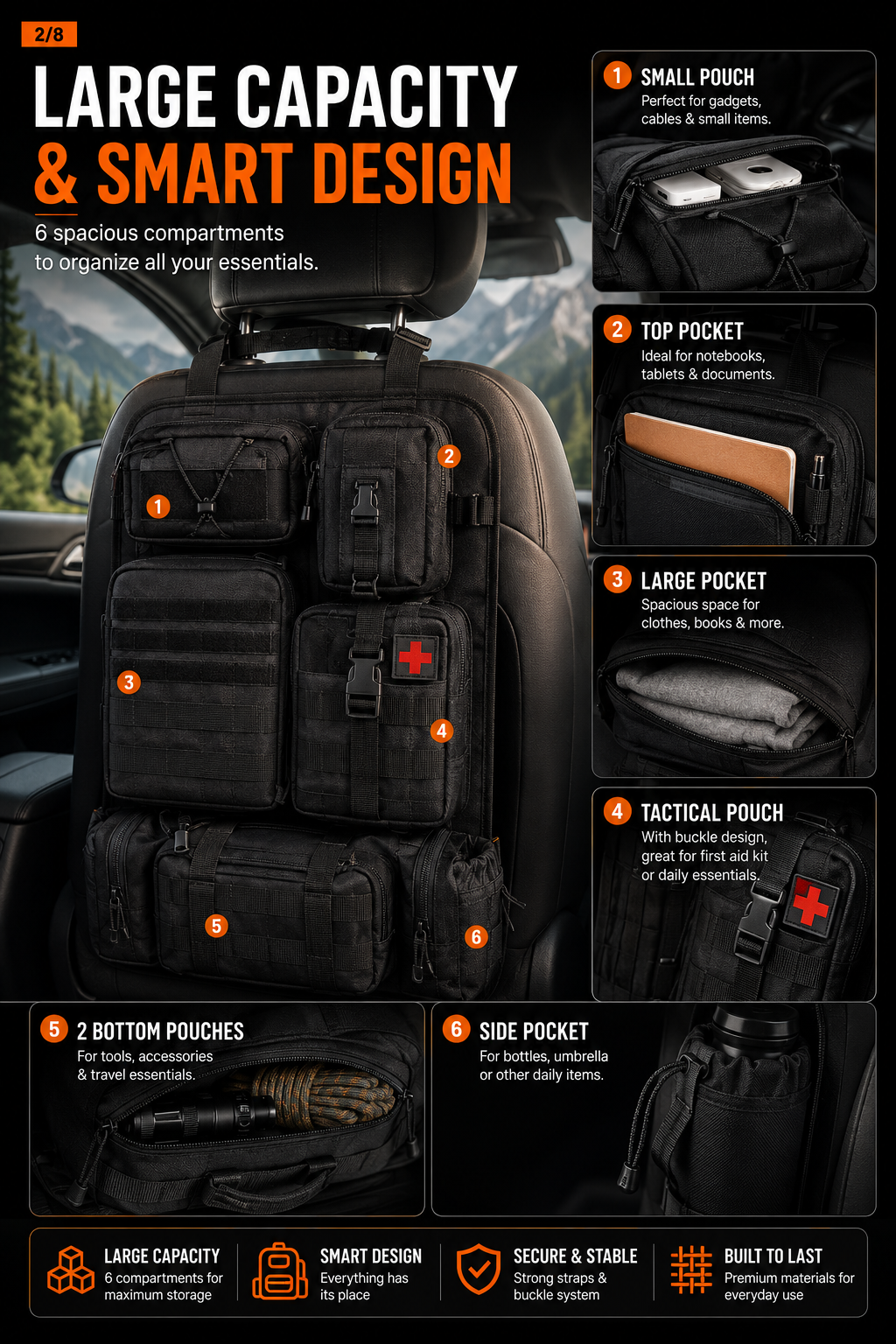 NordGear Tactical Seat Organizer Pro | Premium Back Seat Storage System