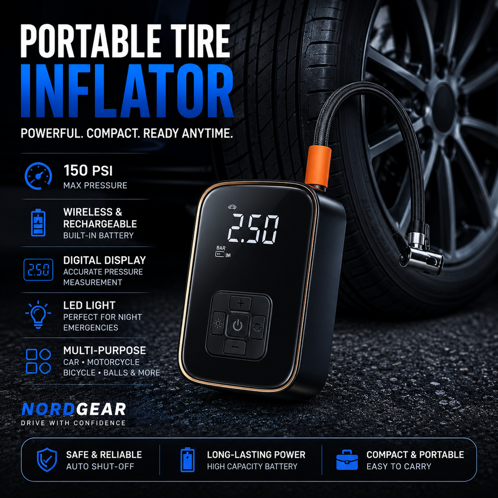 Portable Tire Inflator | 150 PSI Wireless Air Compressor | NordGear