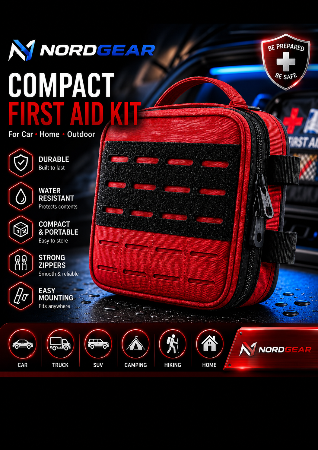 Compact Vehicle First Aid Kit – Tactical Emergency Medical Bag for Car, Home & Outdoor