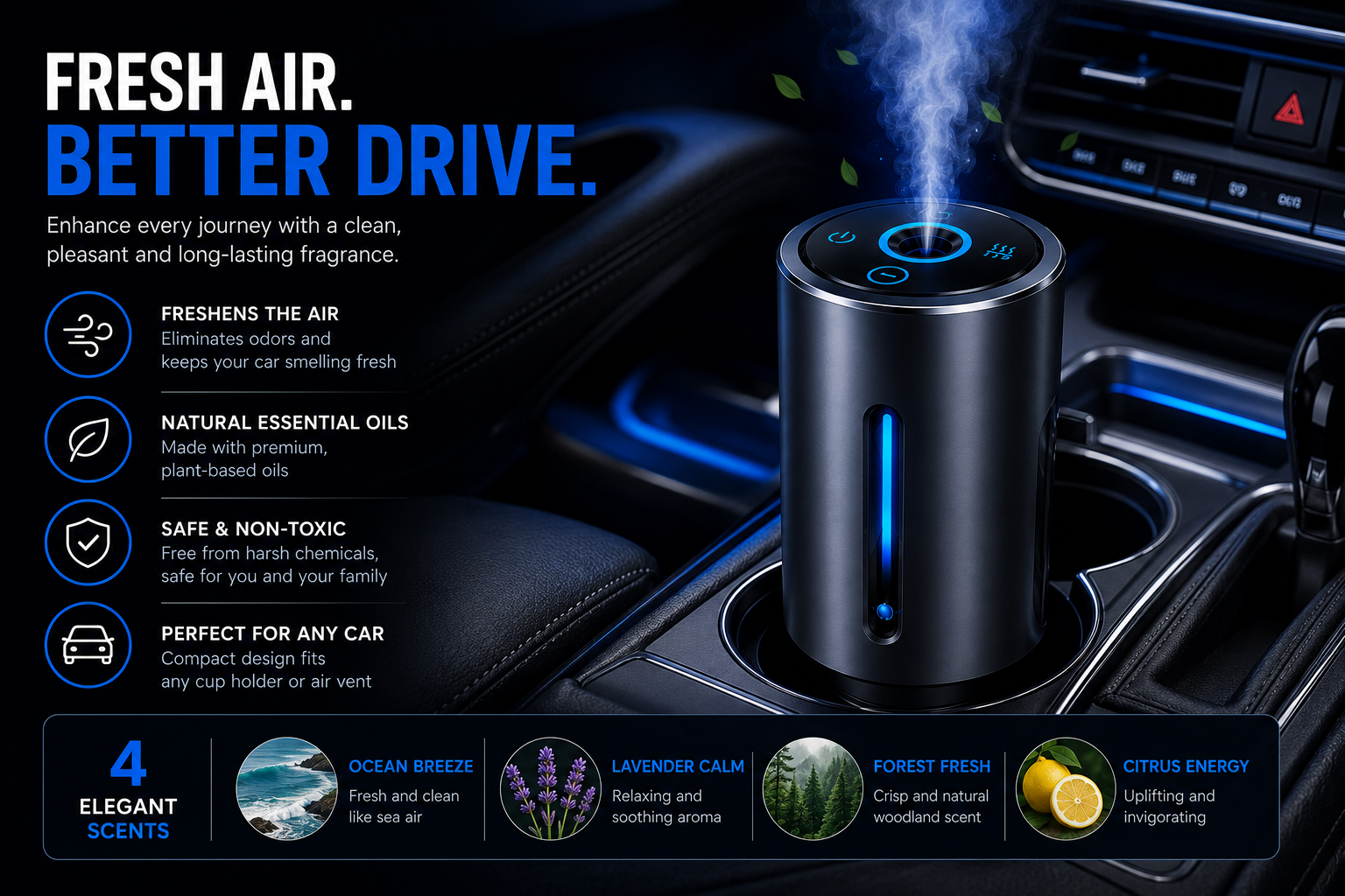 Smart Car Air Aromatherapy Diffuser Fragrance Car Air Fresheners With Three Adjustable Humidifier Essential Oil Diffuser