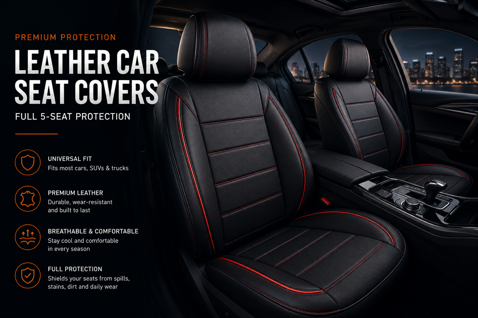 Premium Universal Leather Seat Covers – Luxury 5 Seat Interior Protection