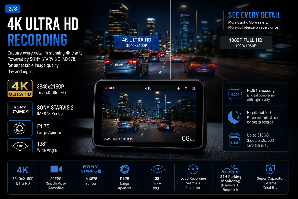 NordGear Vision Pro 4K Dash Cam | Sony STARVIS 2, GPS & 5GHz Wi-Fi
