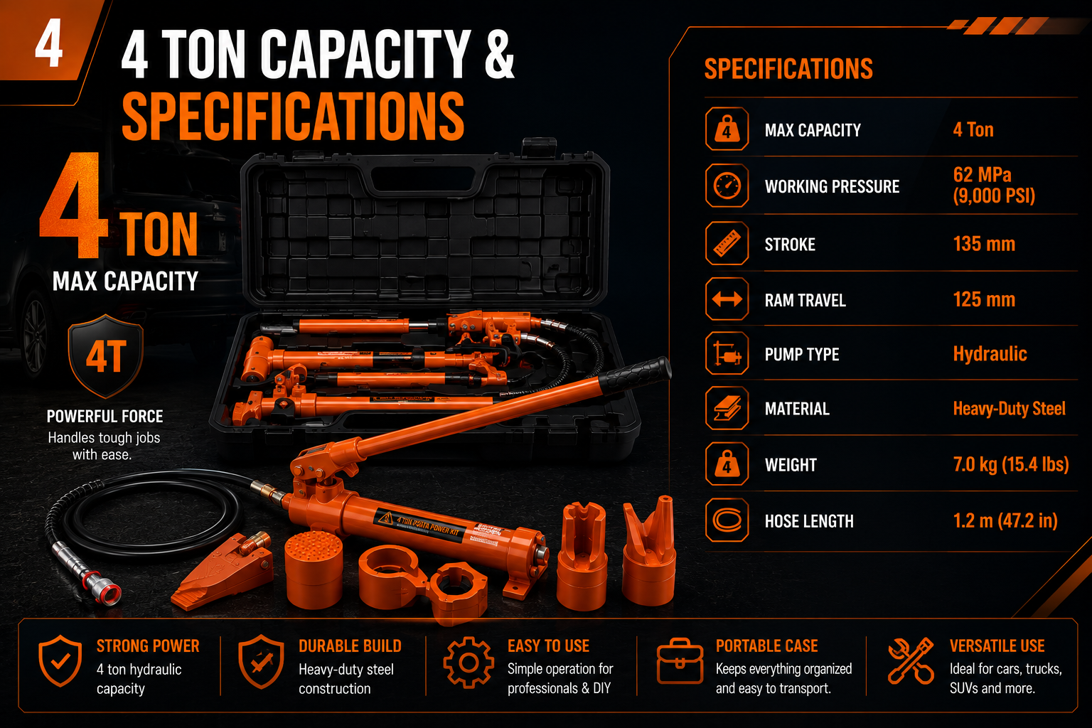 NordGear PortaPower Pro 4T – Professional Hydraulic Body & Frame Repair Kit
